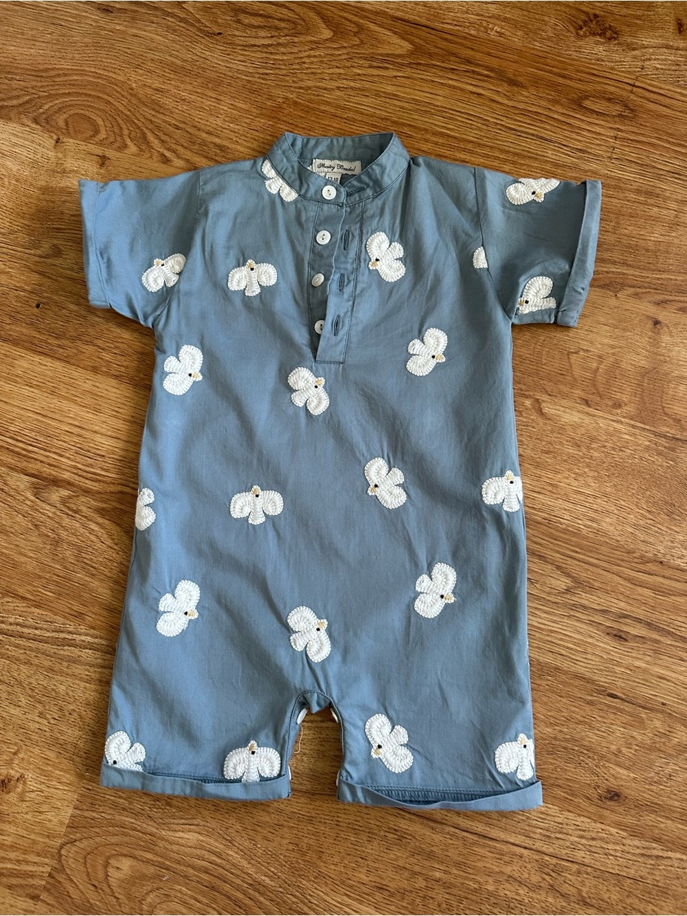 Shirley Bredal Birdie Blue White Embroidered Romper 12-18 months